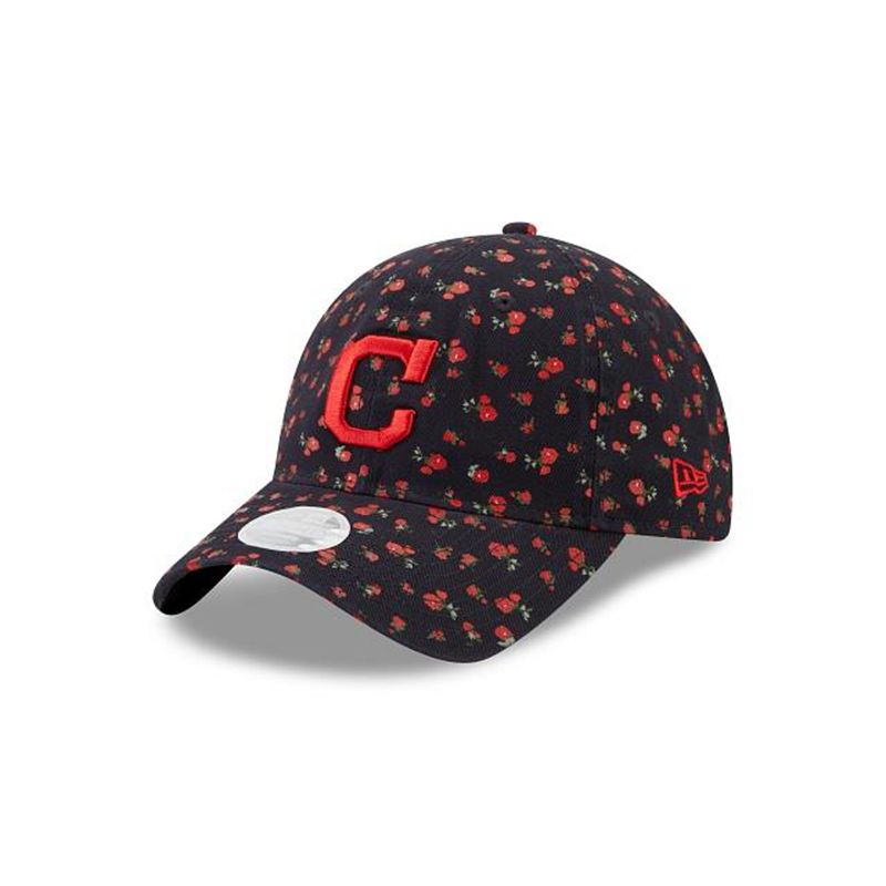 MLB Cleveland Indians Womens Floral 9Twenty Adjustable (HHH4361) - Blue New Era Caps